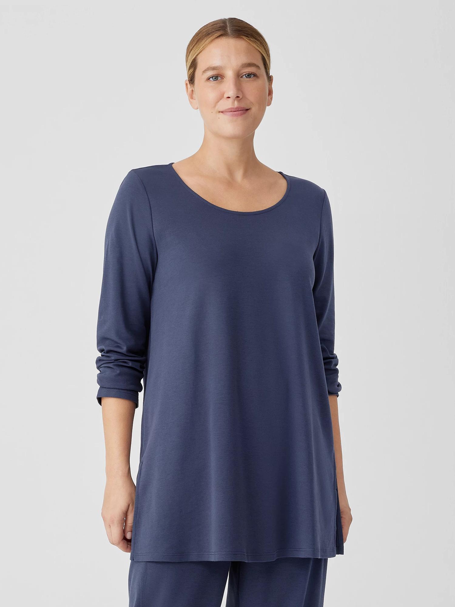 EILEEN FISHER Organic Cotton Interlock Long Sleep Topfemale Product Image