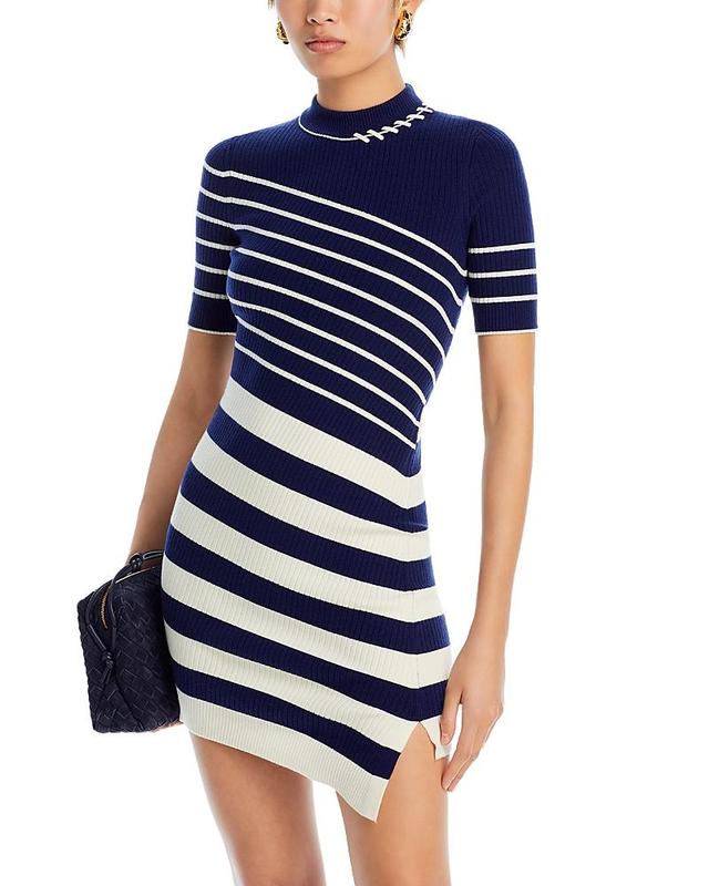 Womens Noah Asymmetric Stripe Ribbed Wool Minidress Product Image