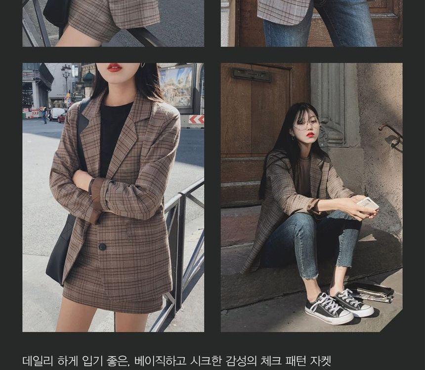 Plaid Blazer / A-line Skirt Product Image