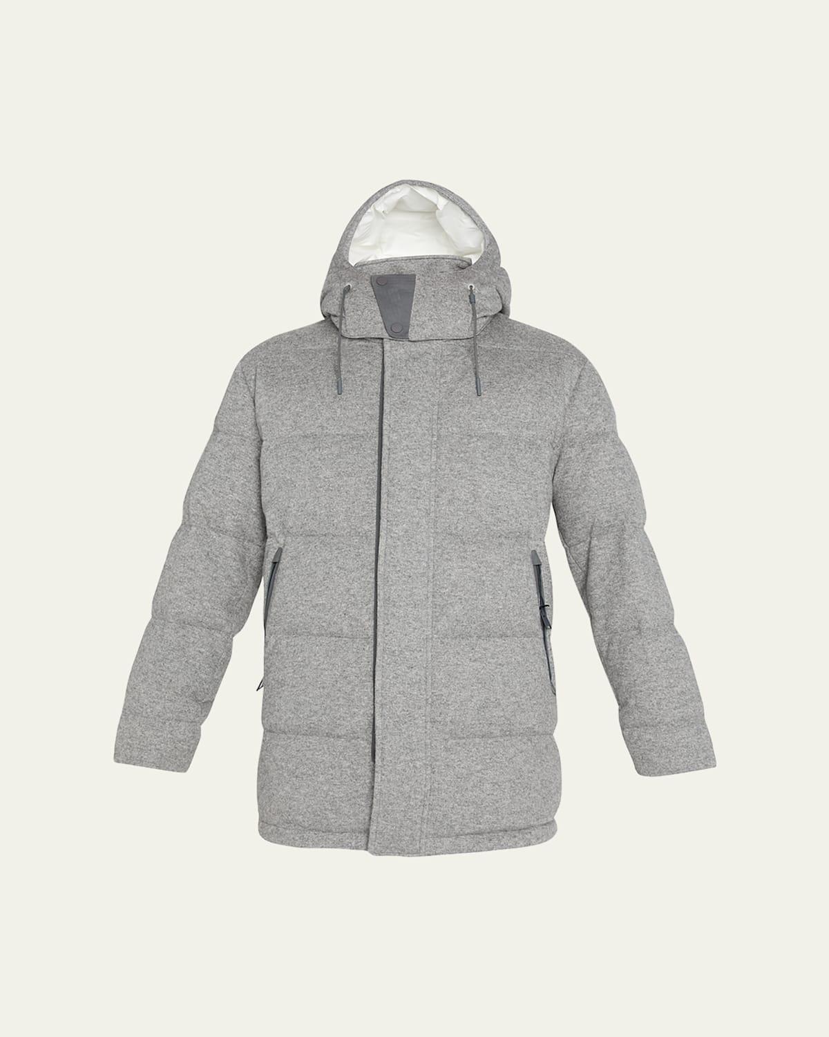 Mens Cashmere Water-Repellent Hooded Puffer Jacket Product Image