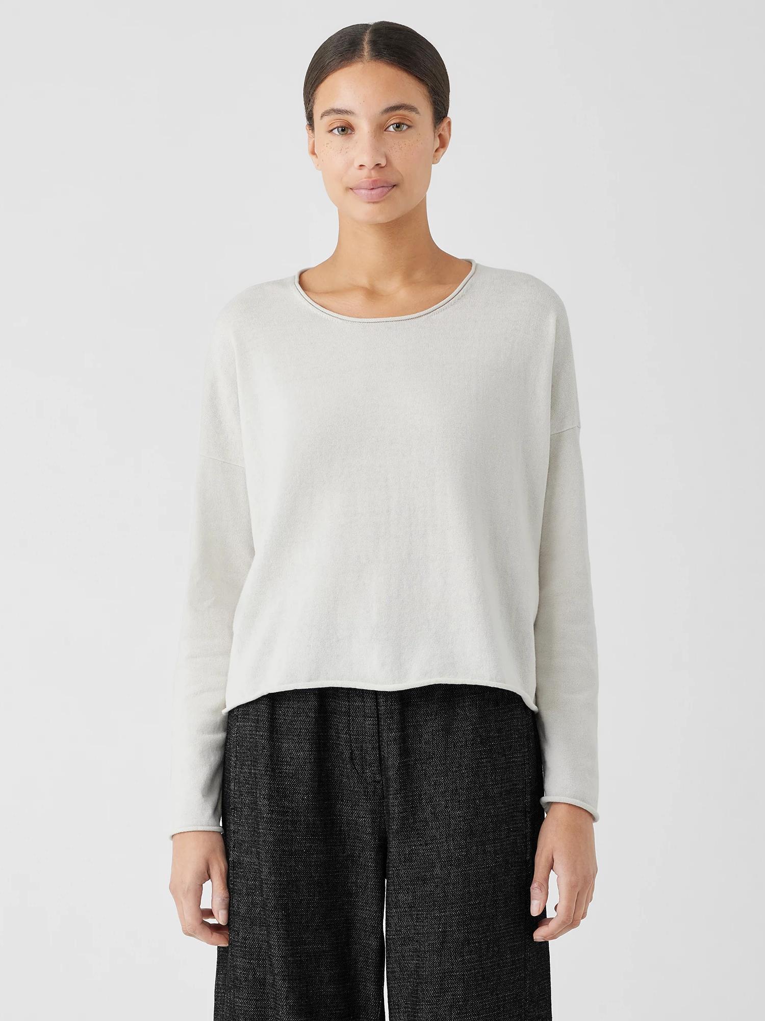 EILEEN FISHER Peruvian Organic Cotton Crepe Crew Neck Topfemale Product Image