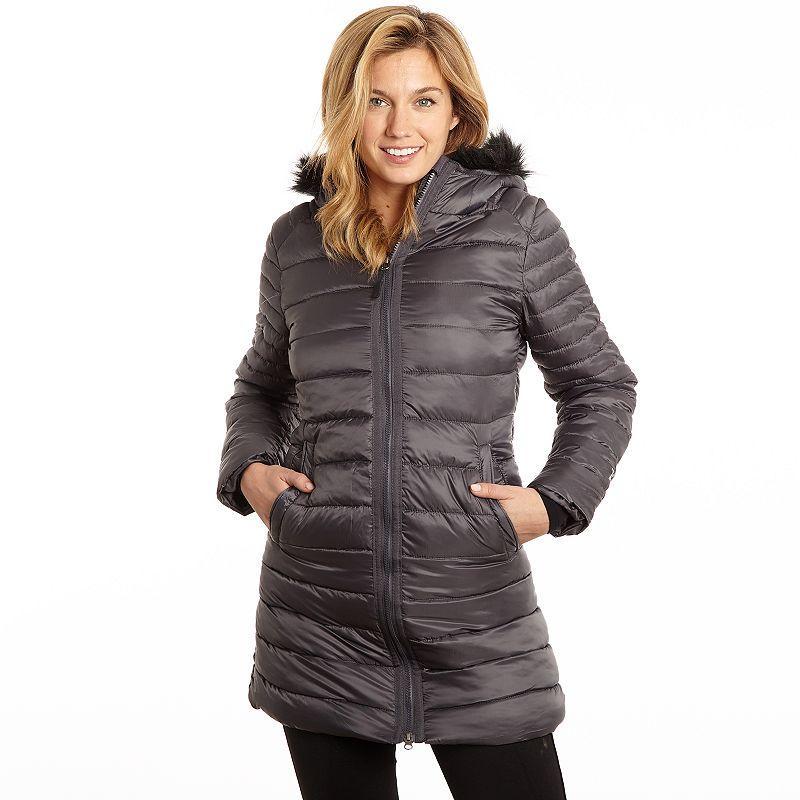 Plus Size Excelled Faux-Fur Hooded Puffer Jacket, Womens Grey Product Image