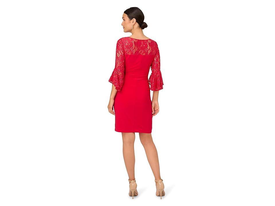 Adrianna Papell Belle Sleeve Stretch Lace and Jersey Cocktail Dress (Hot Ruby) Women's Dress Product Image