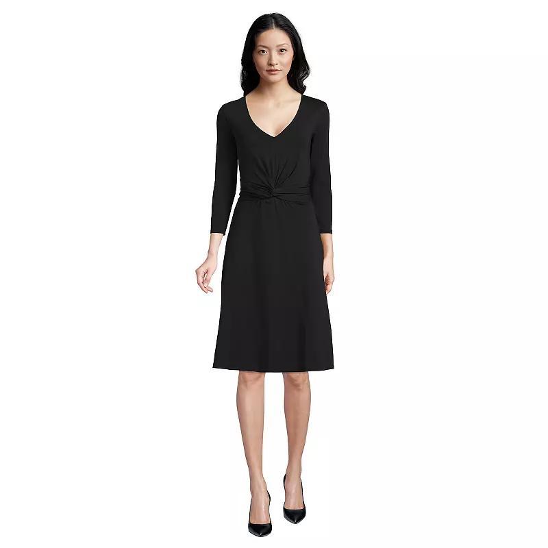 Lands End Womens Plus Size Lightweight Cotton Modal 3/4 Sleeve Fit and Flare V-Neck Dress Product Image