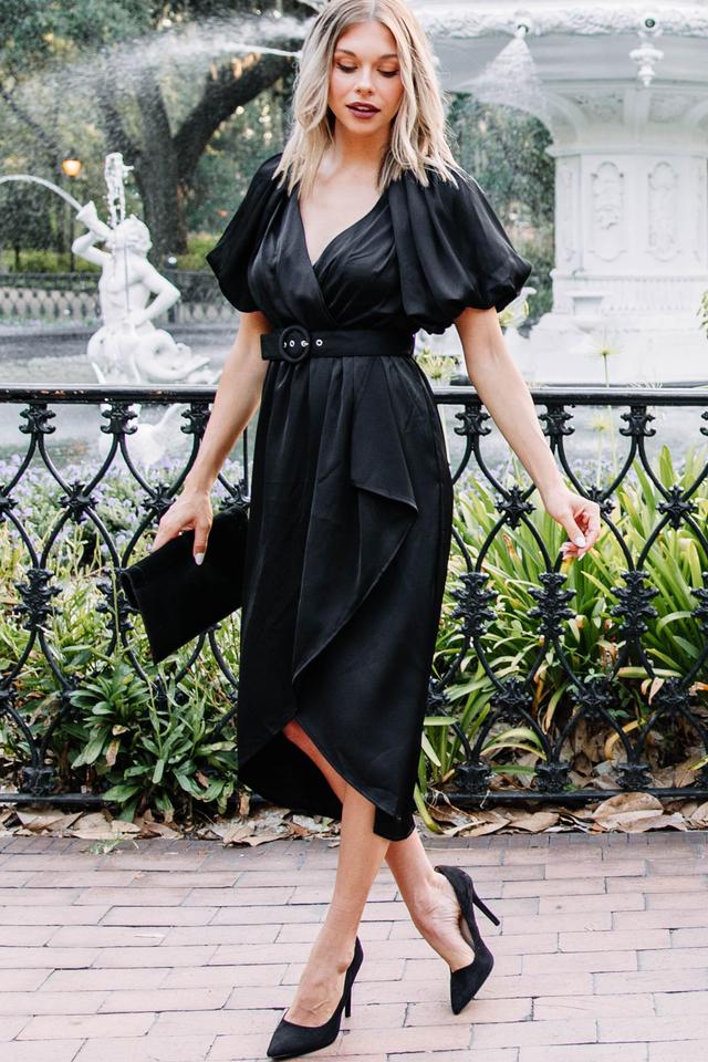 Get What You Want Black Satin Midi Dress Female Product Image