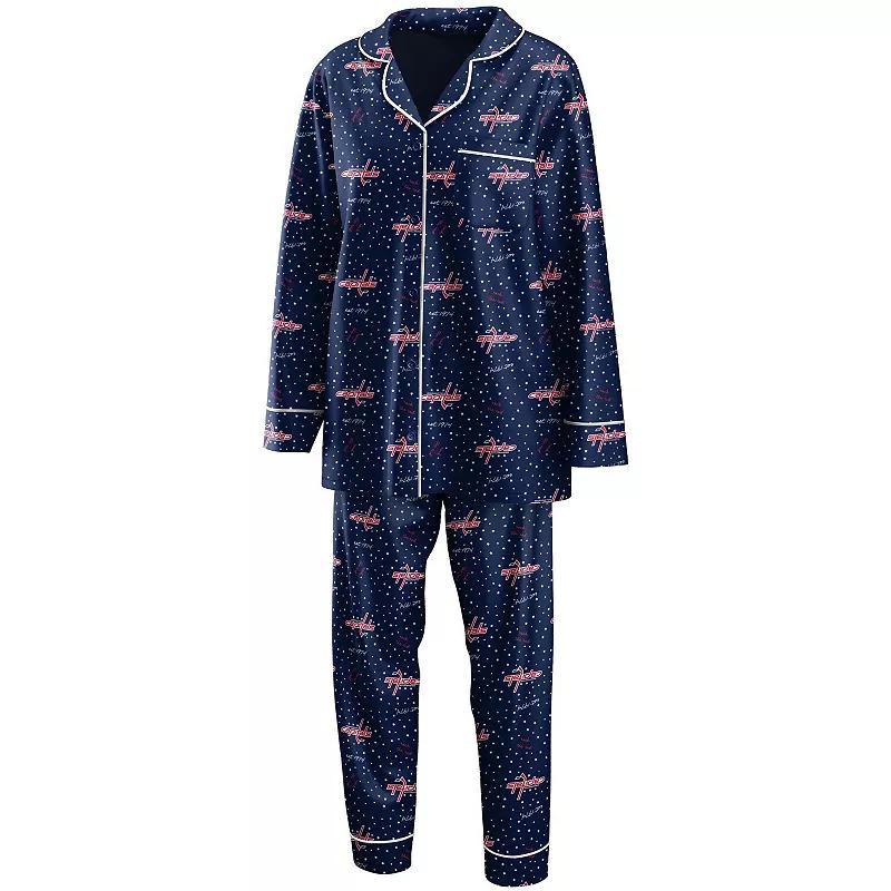 Womens WEAR by Erin Andrews Washington Capitals Long Sleeve Button-Up Shirt & Pants Sleep Set Blue Product Image