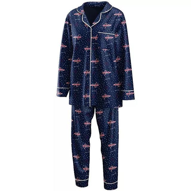 Womens Navy Washington Capitals Long Sleeve Button-Up Shirt Pants Sleep Set Product Image