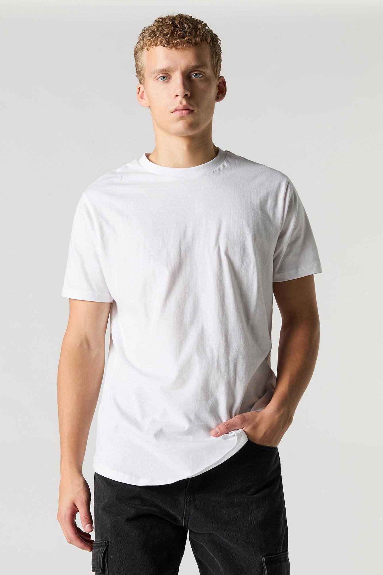 Solid Crewneck Curved Hem T-Shirt Male Product Image