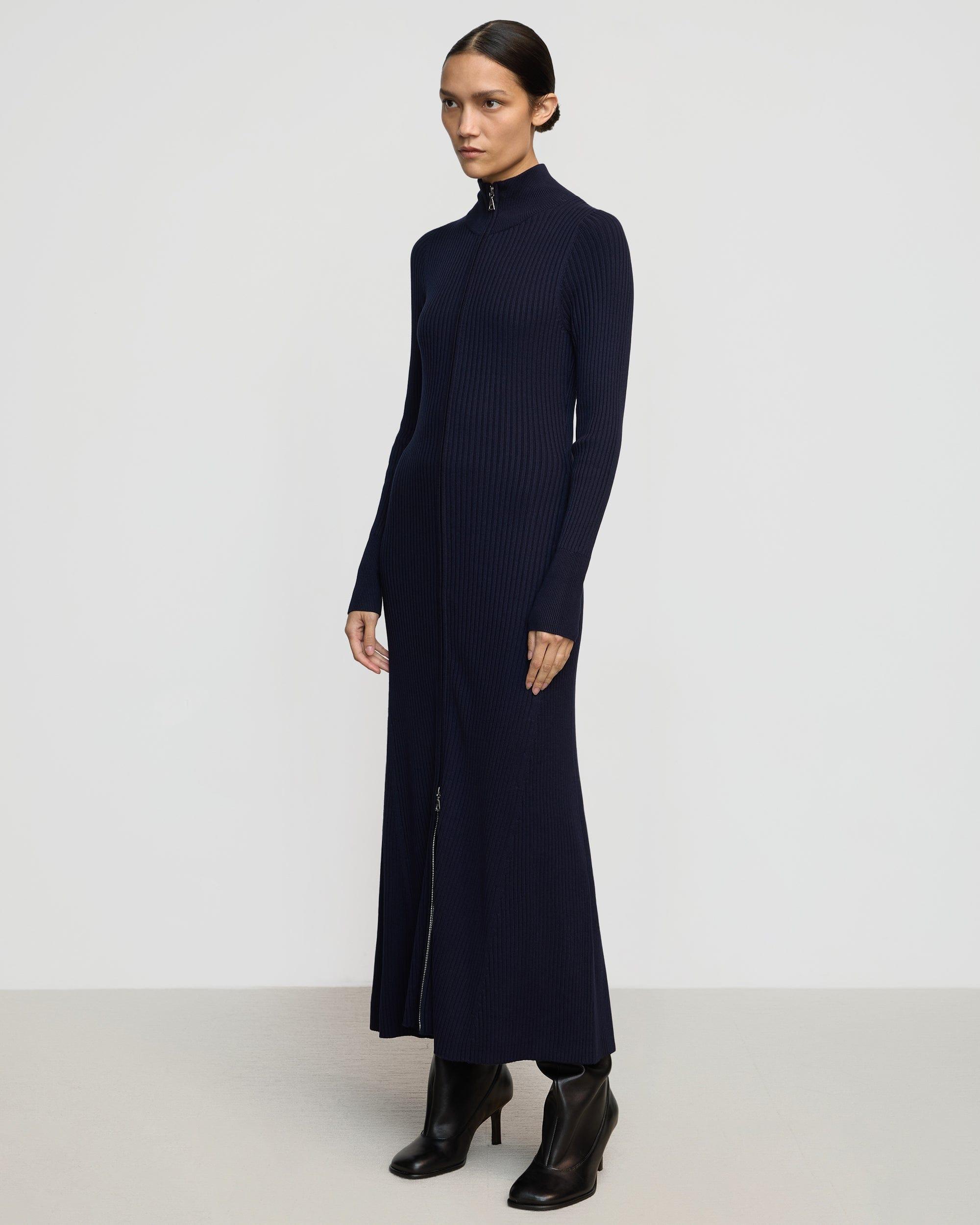 Janne Ribbed Two-Way Zip Sweater Dress Product Image