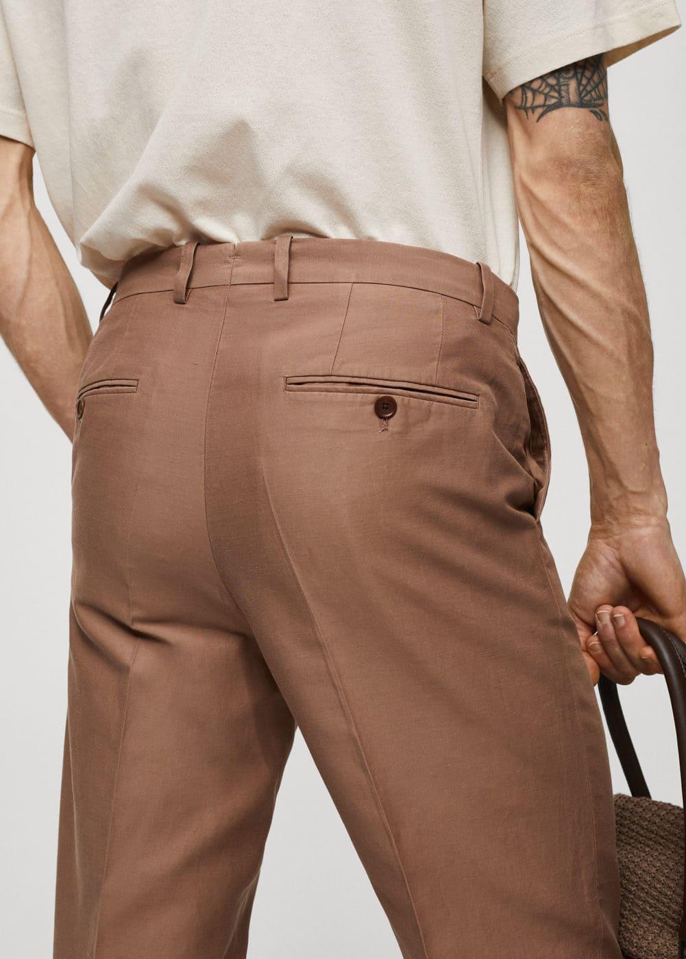 MANGO MAN - Slim fit cotton and linen suit pants burnt orangeMen Product Image