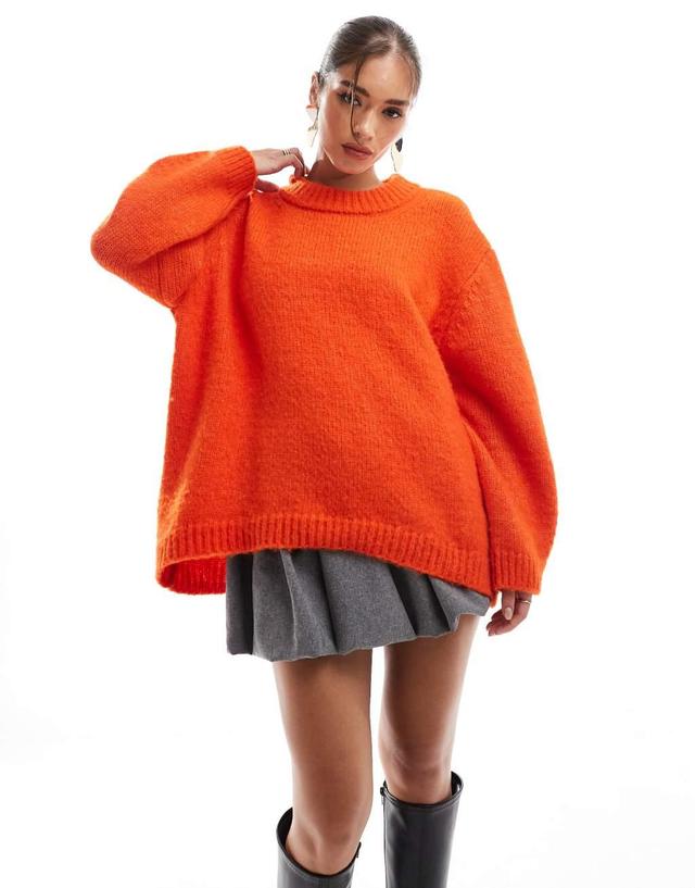 ASOS DESIGN oversized crew neck sweater in orange Product Image