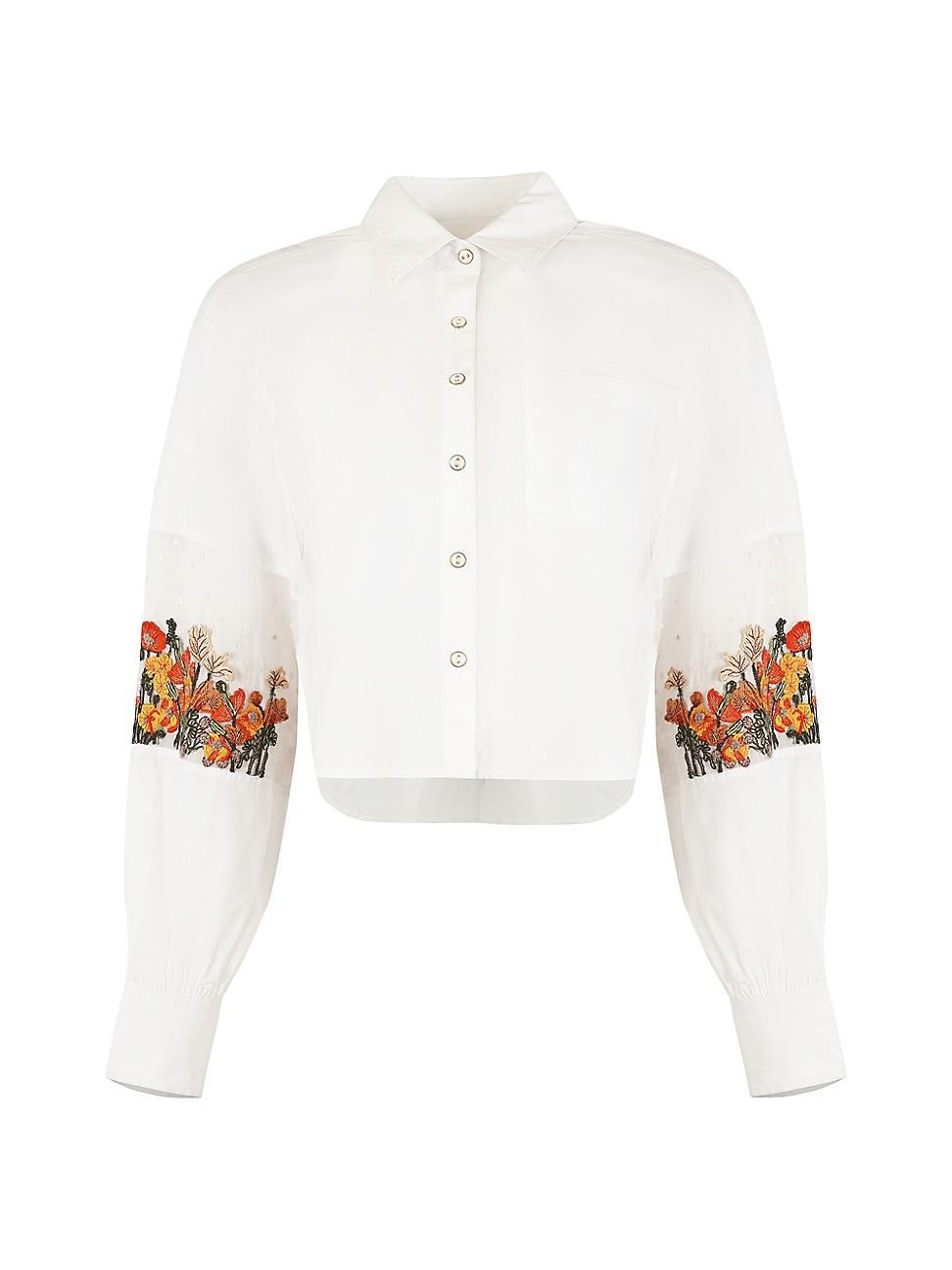 Womens Floral Embroidered Poplin Shirt product image