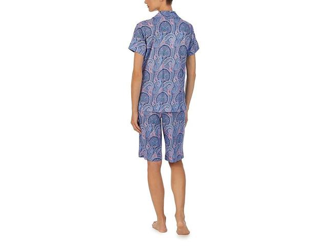 LAUREN Ralph Lauren Short Sleeve Knit Bermuda PJ Set (Blue Paisley) Women's Pajama Sets Product Image