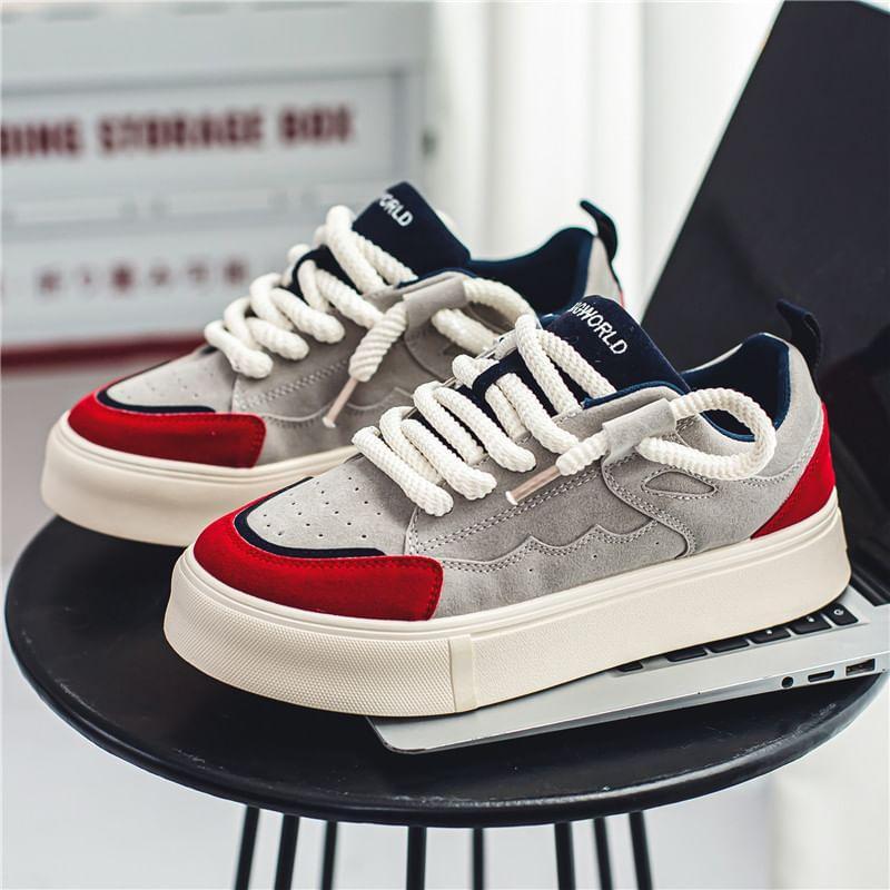 Letter Embroidered Lace-Up Platform Sneakers Product Image