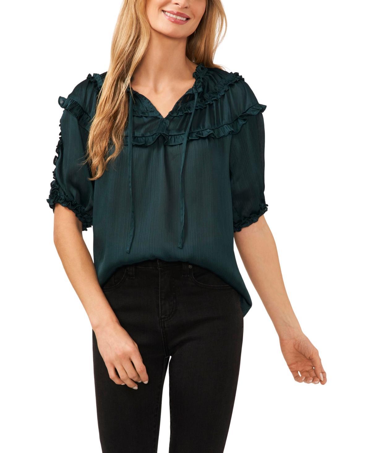 CeCe Ruffle Yoke Satin Top Product Image