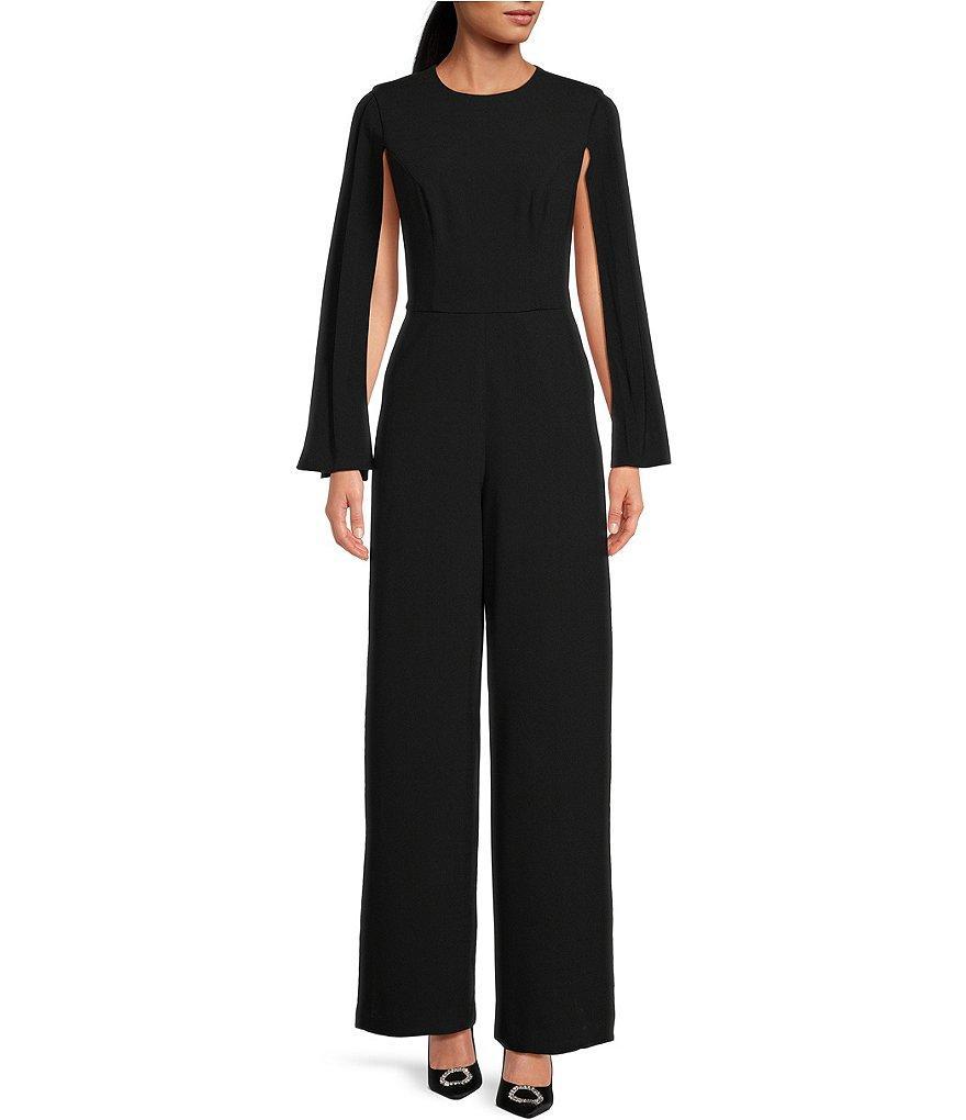 Trina Turk Monumental Luxe Drape Crew Neck Long Cape Sleeve Wide-Leg Pocketed Jumpsuit Product Image