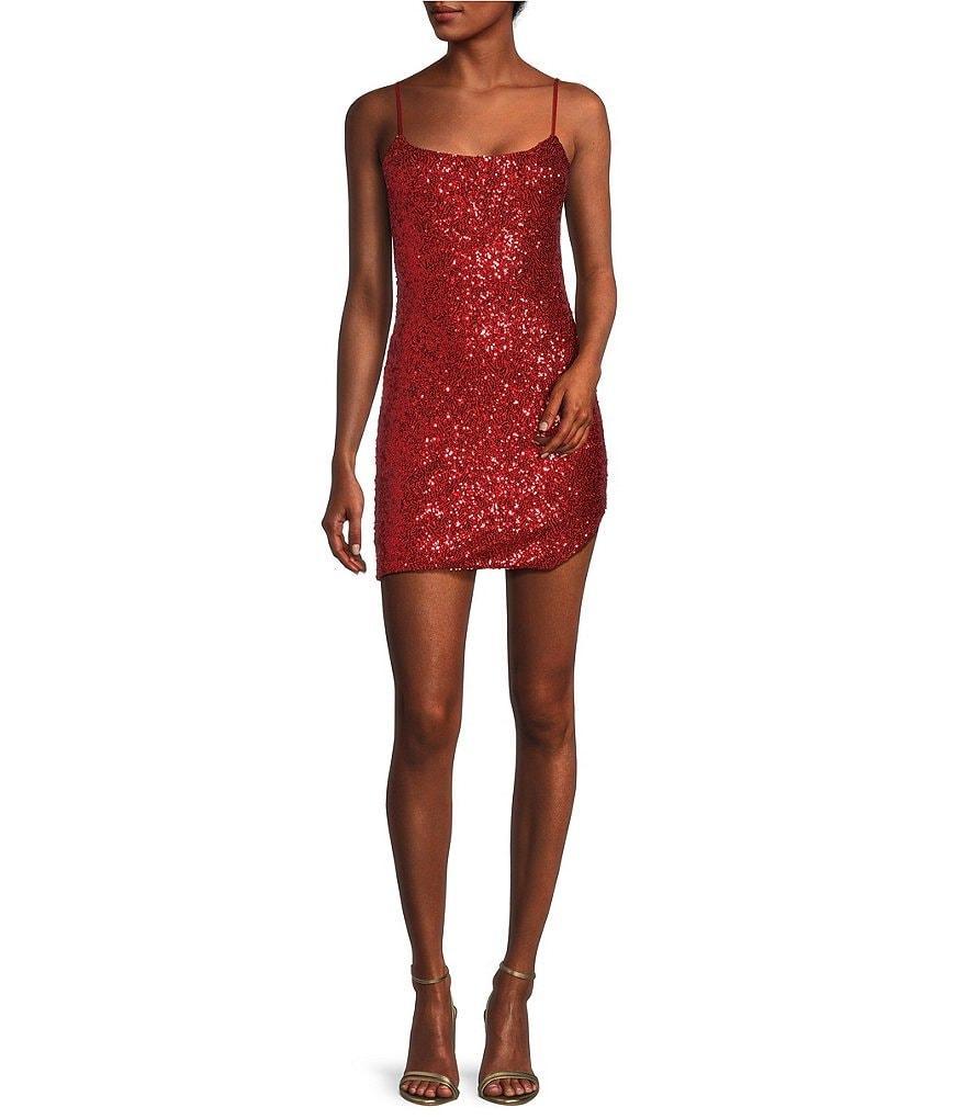 City Vibe Sequin Scoop Neck Side Slit Bodycon Dress product image