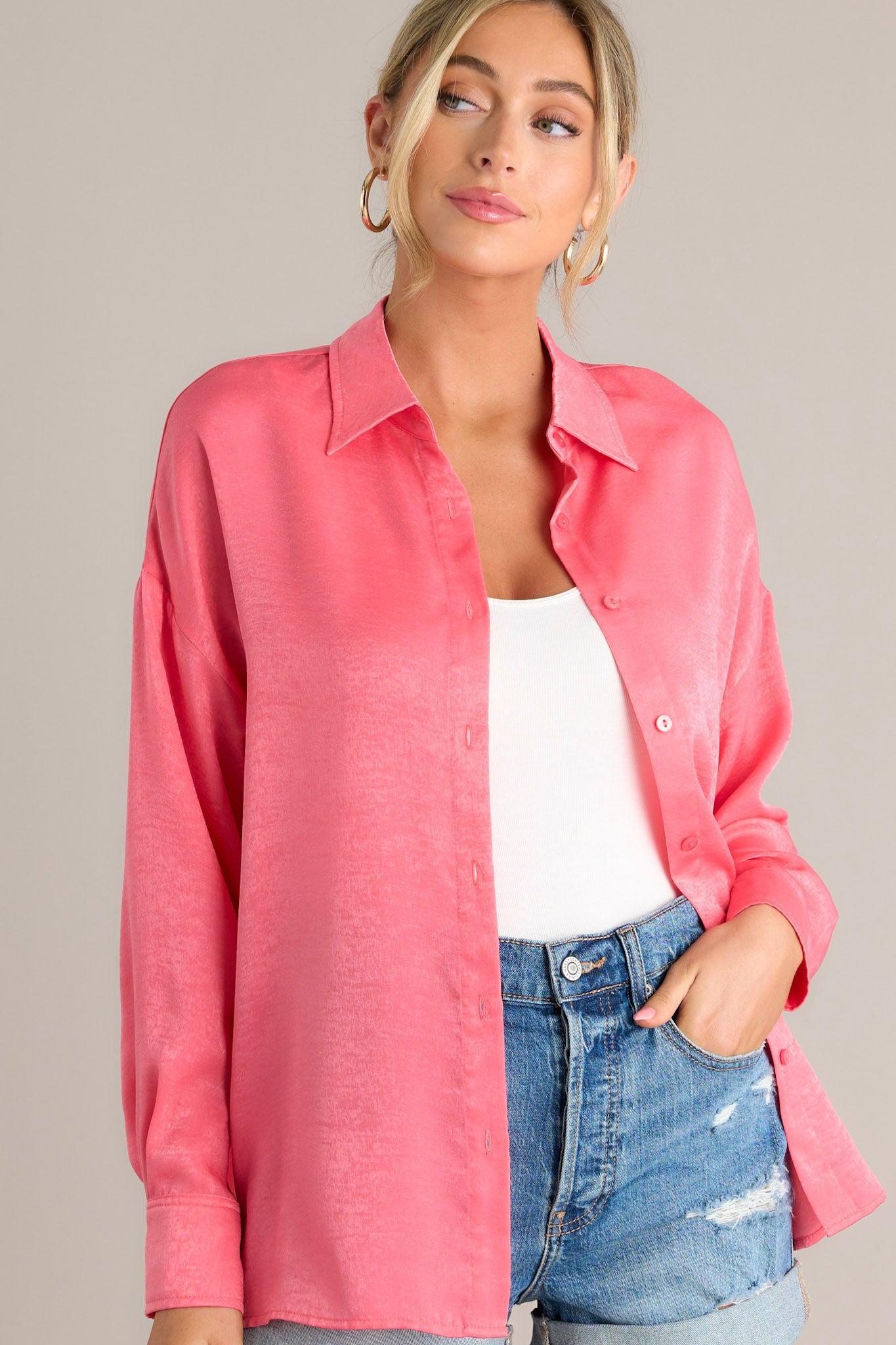 Read All About It Pink Button Front Top Product Image