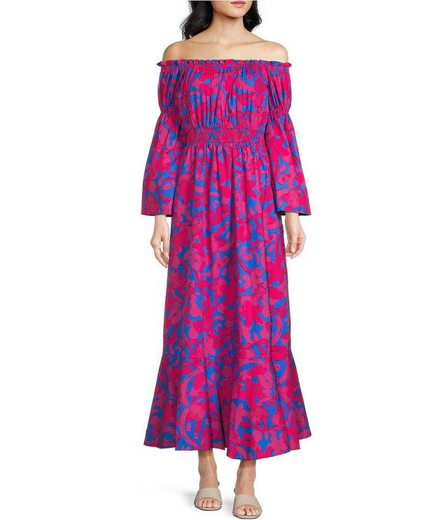 Sugarlips Floral Print Off-The-Shoulder Long Bell Sleeve Maxi Dress Product Image