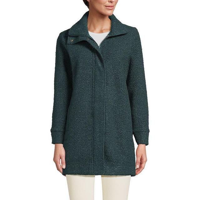 Womens Lands End Boucle Fleece Coat Dark Green Green Product Image