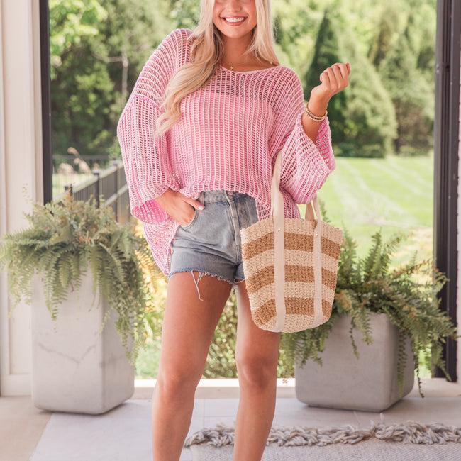 Don't Keep Me Waiting Pink Washed Open Knit Sweater Product Image