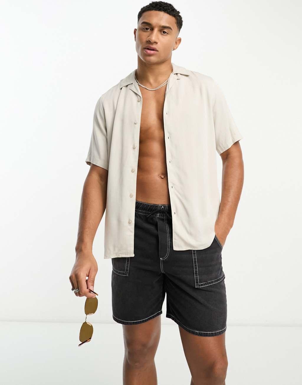 Only & Sons short sleeve viscose shirt with revere collar Product Image