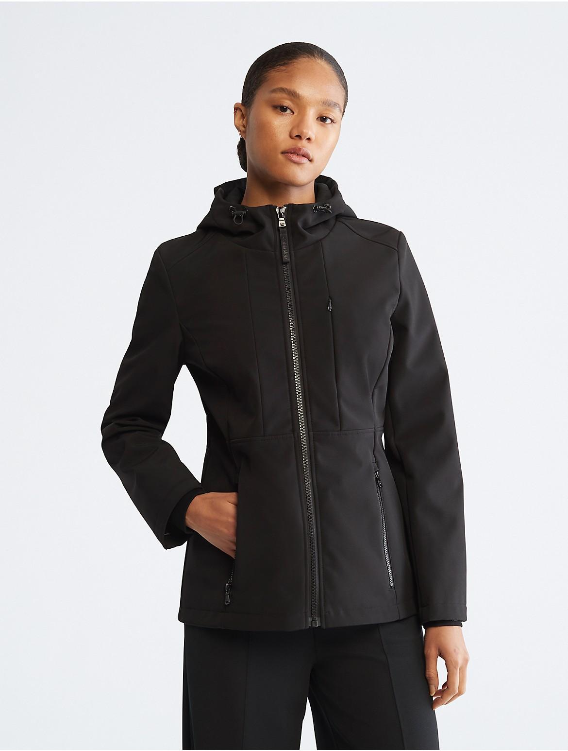 Calvin Klein Womens Hooded Soft Shell Jacket - Black - L Product Image