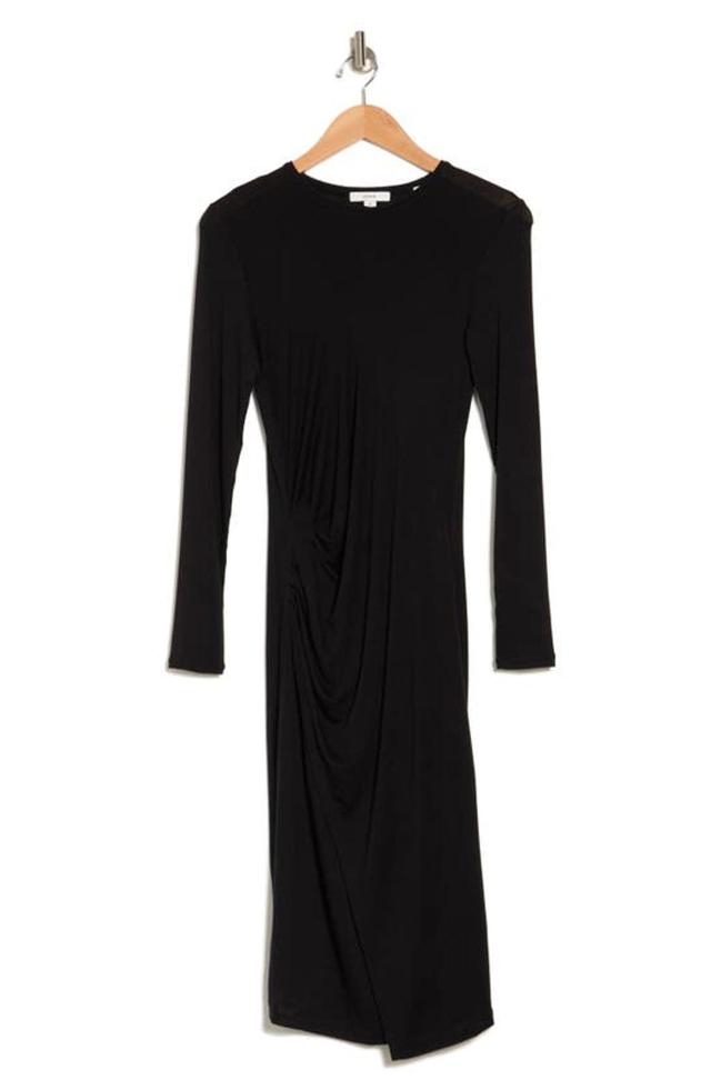 Gathered Long Sleeve Midi Dress In Black Product Image