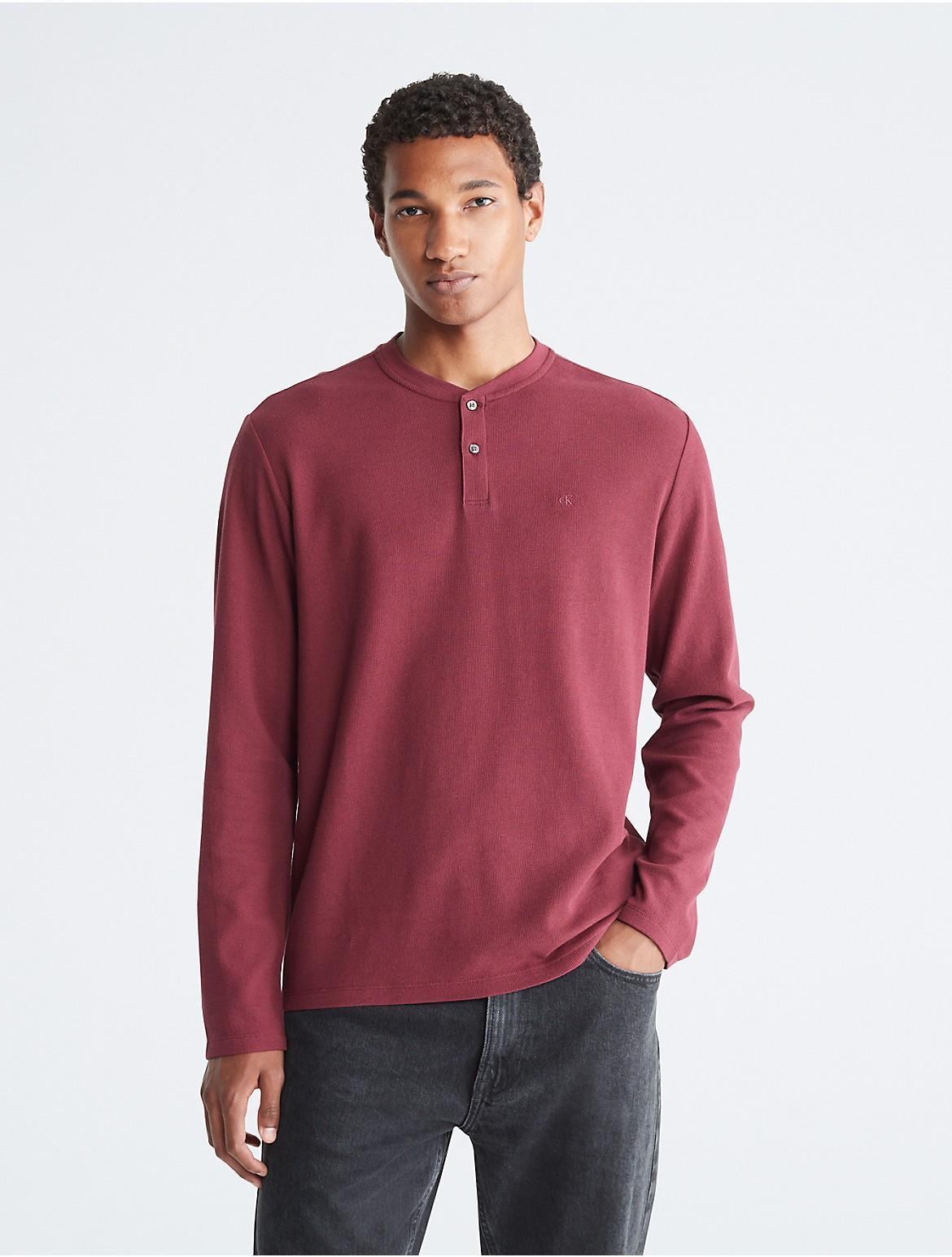 Calvin Klein Mens Waffle Henley Crewneck T-Shirt - Red - S Product Image