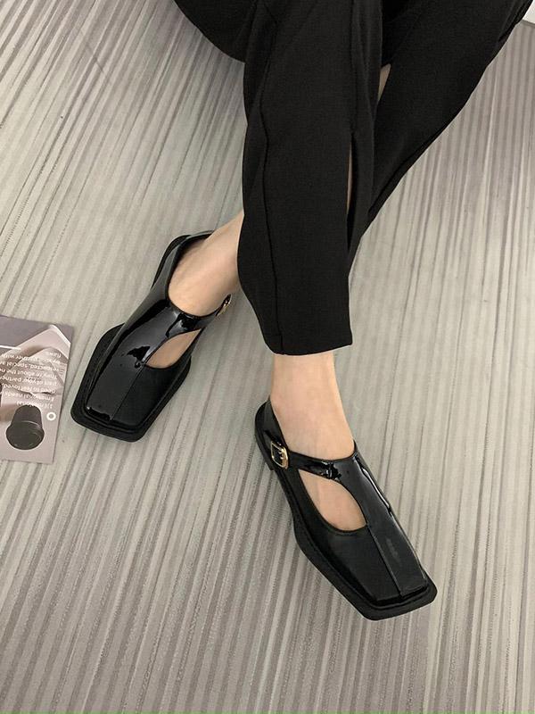 Buckle Hollow Split-Joint Square-Toe Flat Shoes Loafers product image