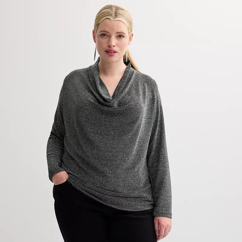 Plus Size Catherine Malandrino Long Sleeve Drape Neck Pullover, Womens Product Image