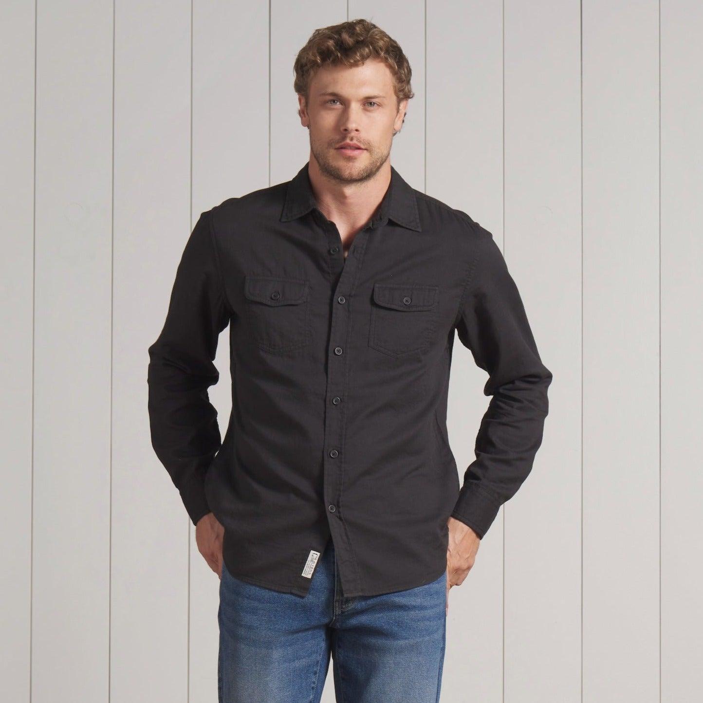 Brando Lightweight Double Cloth Shirt - Washed Black Product Image