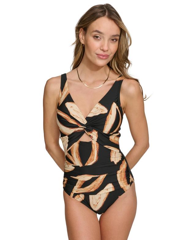 Dkny Womens Shirred Keyhole Detail One-Piece Swimsuit Product Image