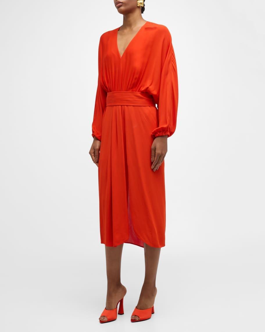 Ruched Side-Slit Midi Dress Product Image