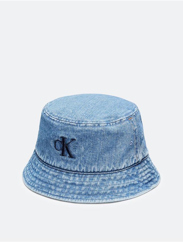 Calvin Klein Mens Washed Denim Embroidered Logo Bucket Hat - Blue Product Image