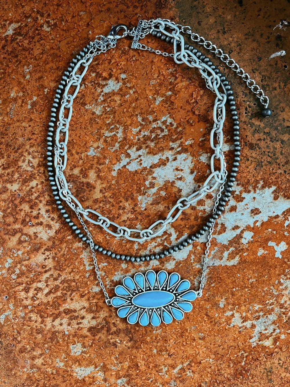 Triple Strand Necklace With Big Turquoise Squash Product Image