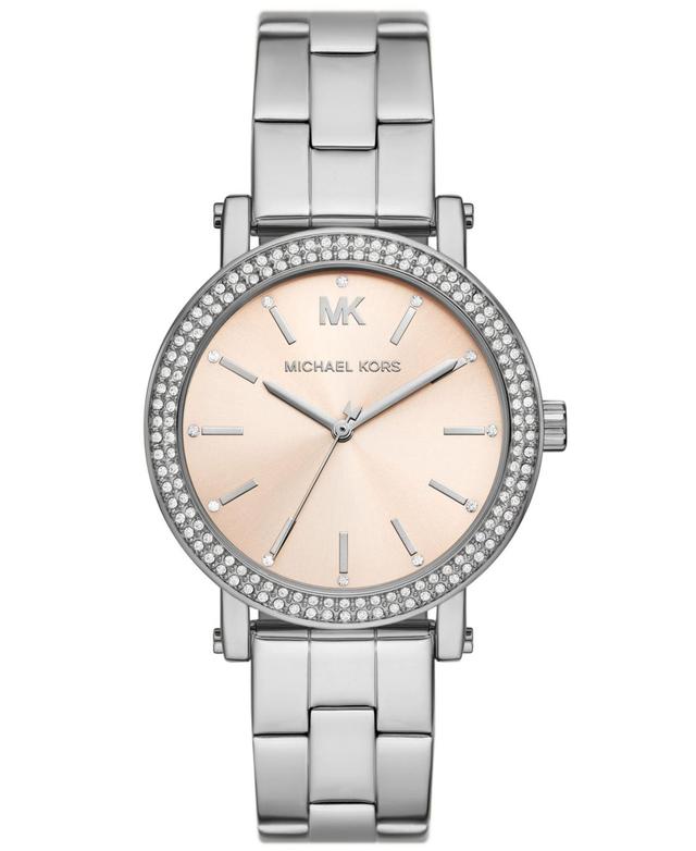 Michael Kors Womens Corey Three-Hand Silver-Tone Stainless Steel Watch 38mm Product Image