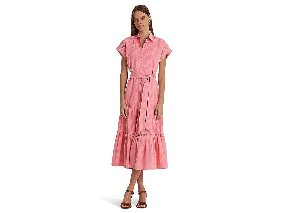 LAUREN Ralph Lauren Gingham Belted Cotton Dress (Poolside Rose) Women's Dress Product Image