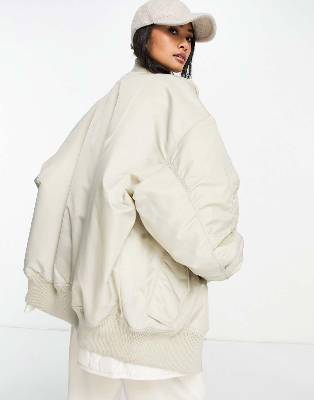 ASOS EDITION oversized bomber jacket in mushroom Product Image