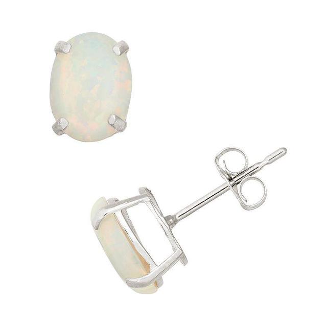 Designs by Gioelli Lab-Created Opal 10k White Gold Oval Stud Earrings, Womens Product Image