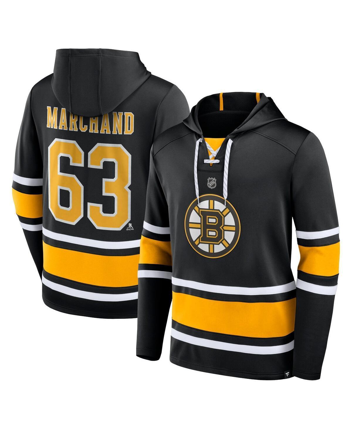 Mens Fanatics Branded Brad Marchand Boston Bruins Name & Number Lace-Up Pullover Hoodie Product Image