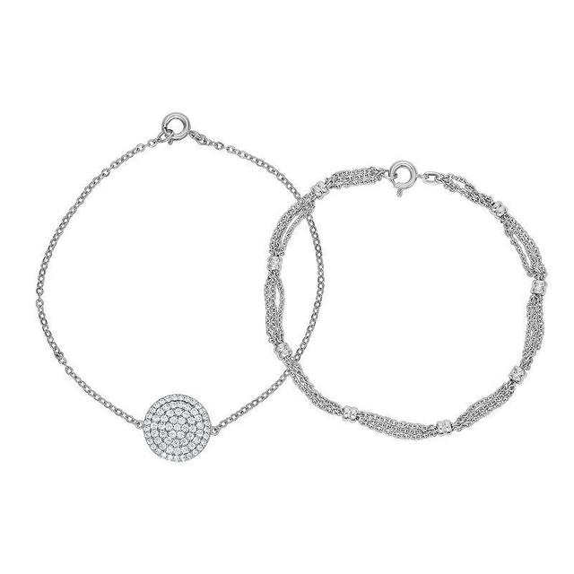 Sarafina Cubic Zirconia Disc & Chain Bracelet Set, Womens Silver Tone Product Image