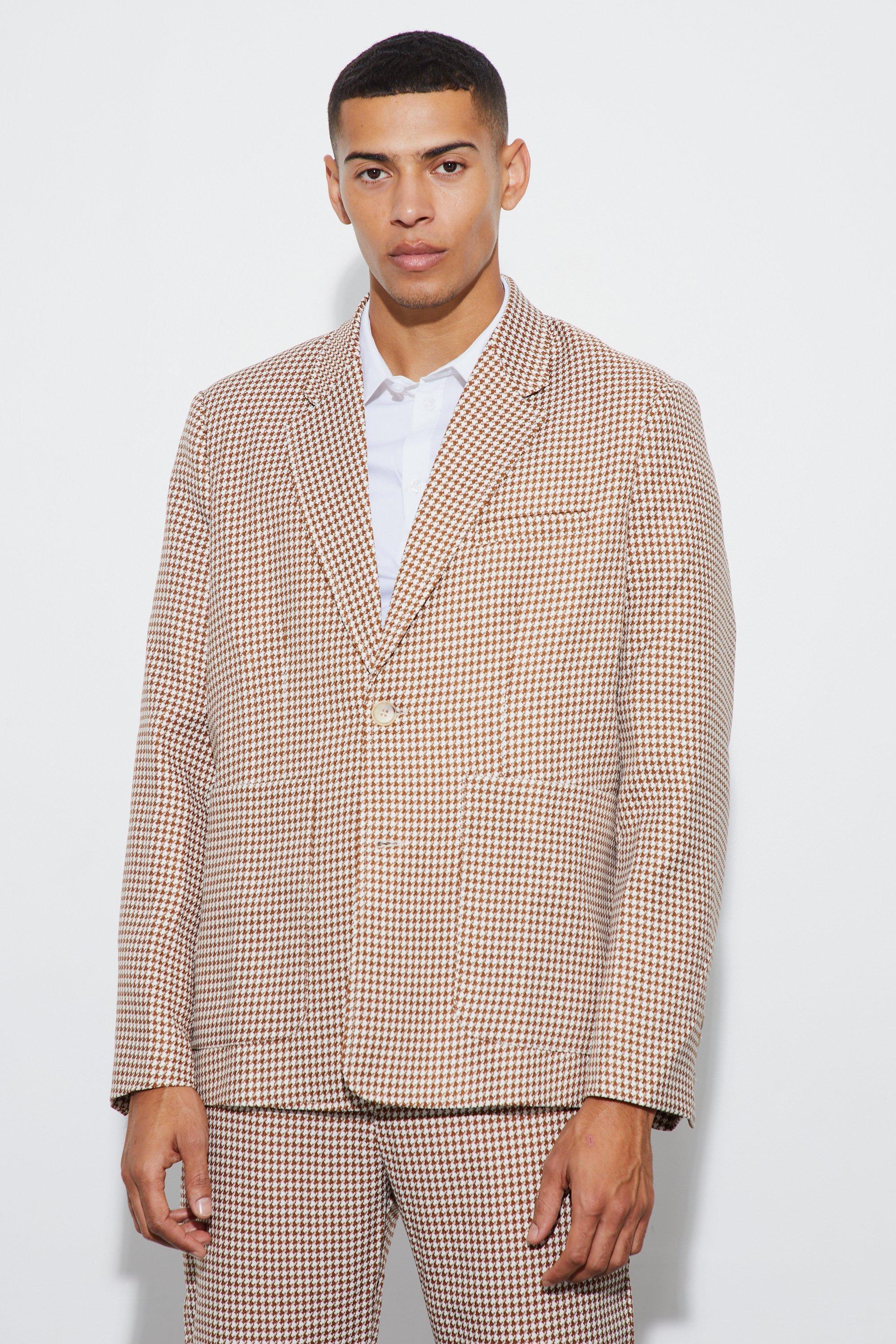 Boucle Houndstooth Oversized Blazer | boohooMAN USA Product Image