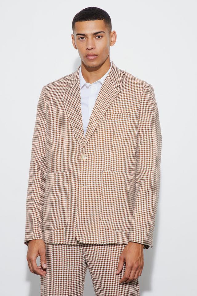 Boucle Houndstooth Oversized Blazer | boohooMAN USA Product Image