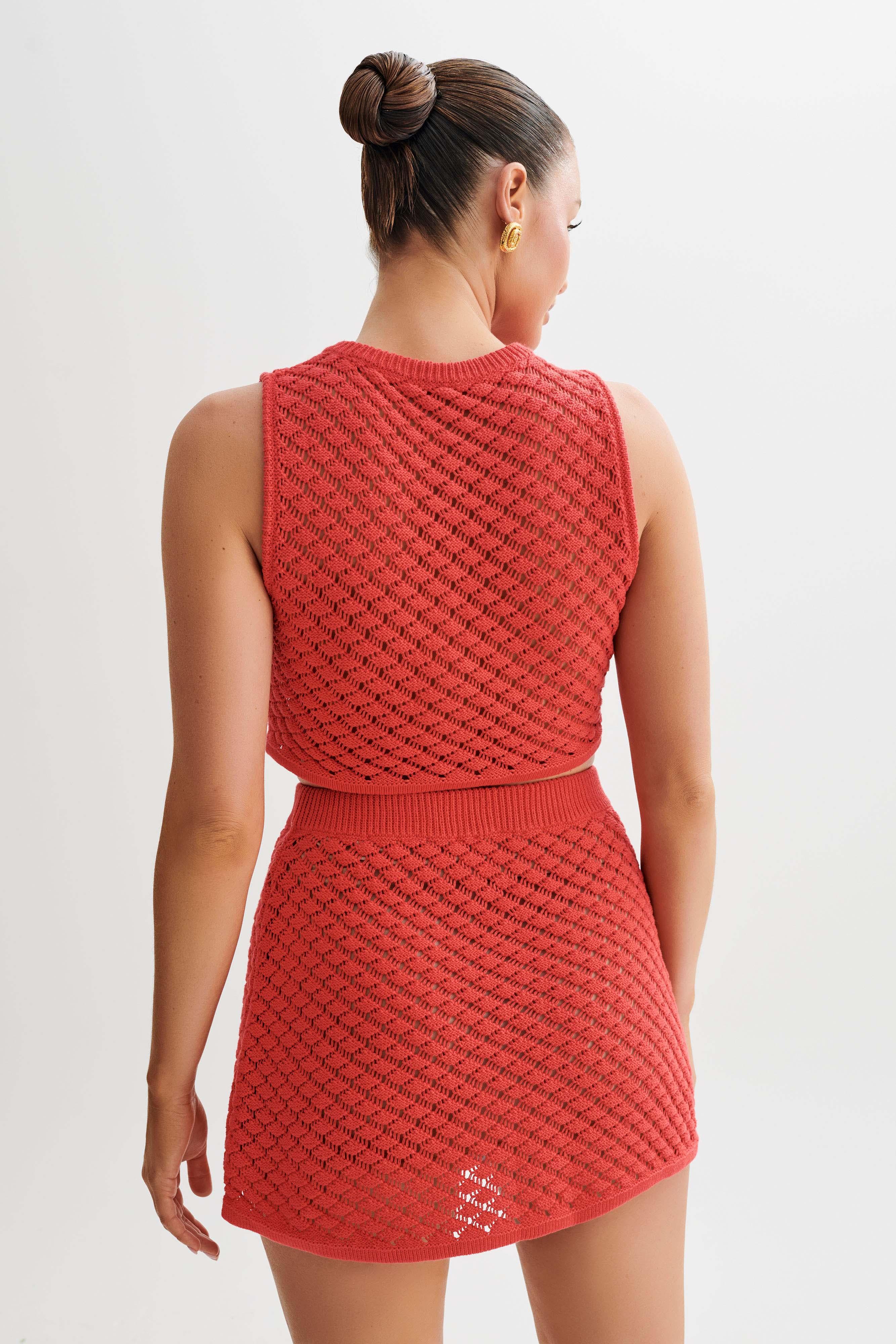 Lorenza Crochet Button Down Crop Top - Pomegranate Product Image