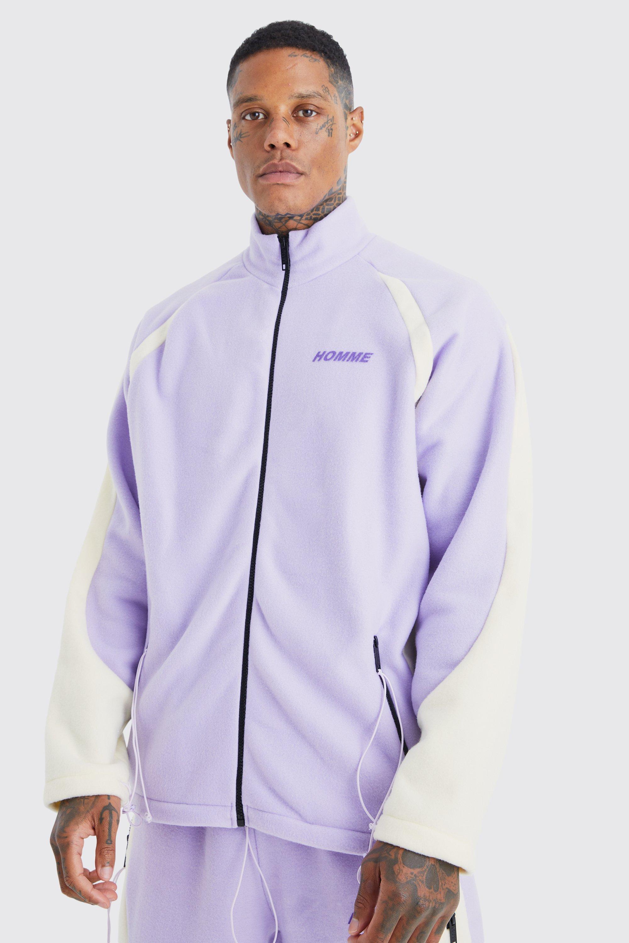 Oversized Colour Block Polar Fleece Track Top | boohooMAN USA Product Image