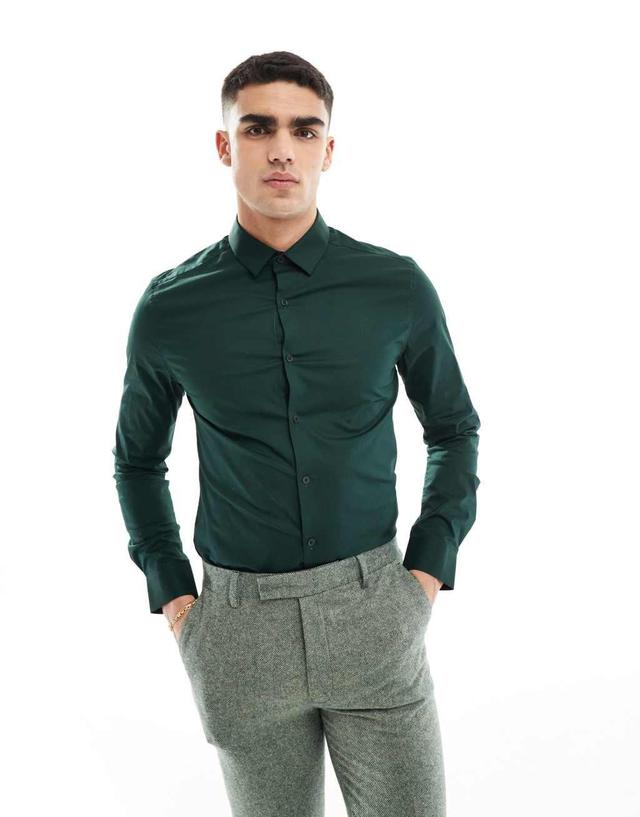 ASOS DESIGN skinny fit shirt in green Product Image