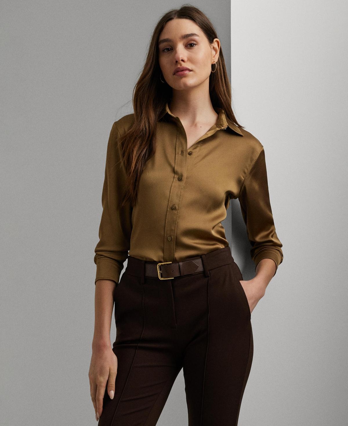 Lauren Ralph Lauren Womens Classic-Fit Satin Charmeuse Shirt Product Image