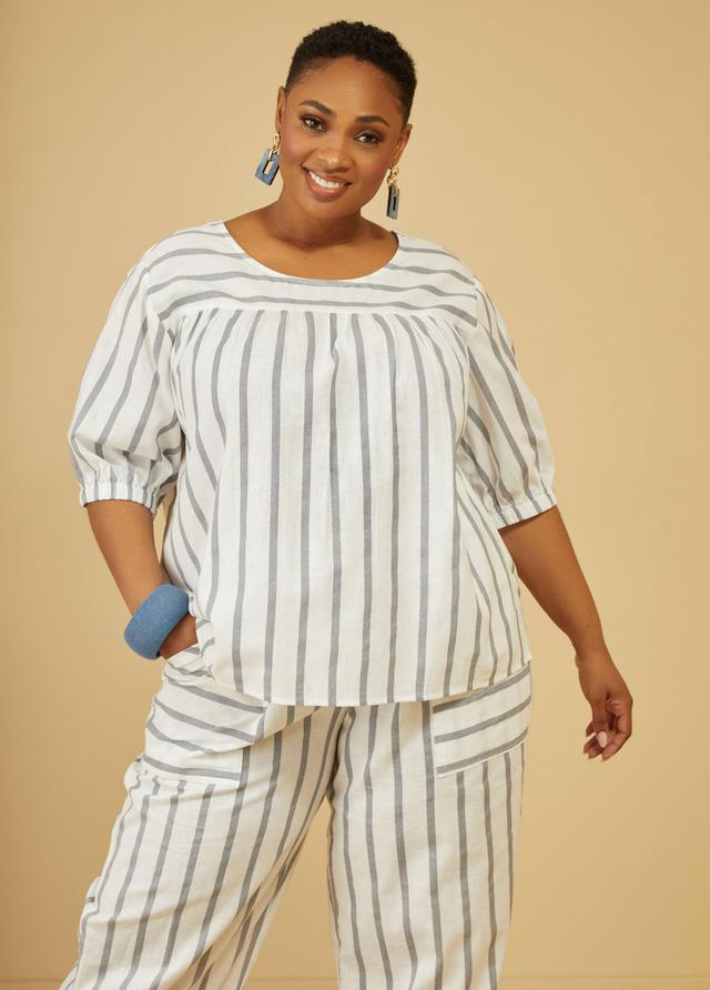 Plus Size Striped Linen Blend Top Ashley Stewart Product Image