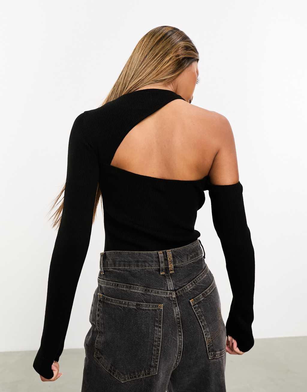 ASOS DESIGN knit cut out bodysuit in black Product Image